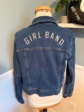 GIRL BAND Embroidered Bershka Blue Denim Jacket - Women's Large